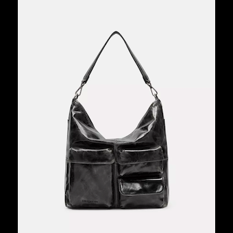 Leder Lack Distresse M Hobo Graphit